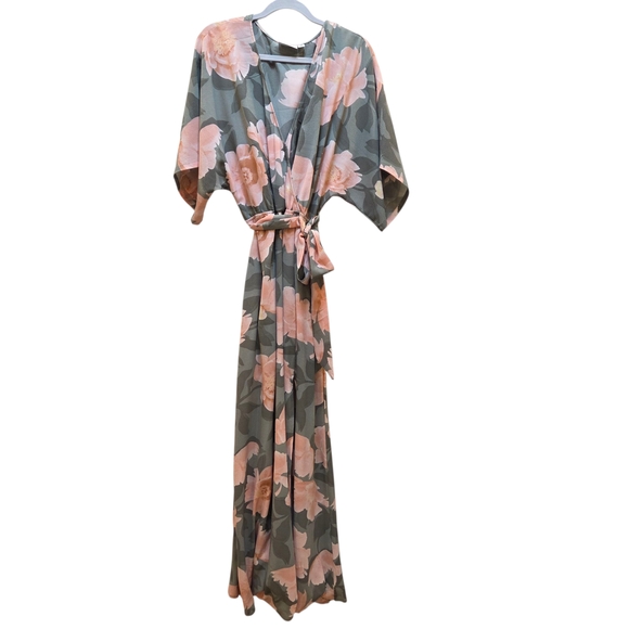 Premier Amour Green & Pink Floral V Neck Women's Dress A-line Crepe Material 14 - Picture 1 of 12
